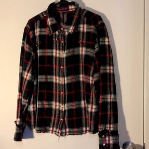 Plaid distressed shirt w pearl buttons 2XL